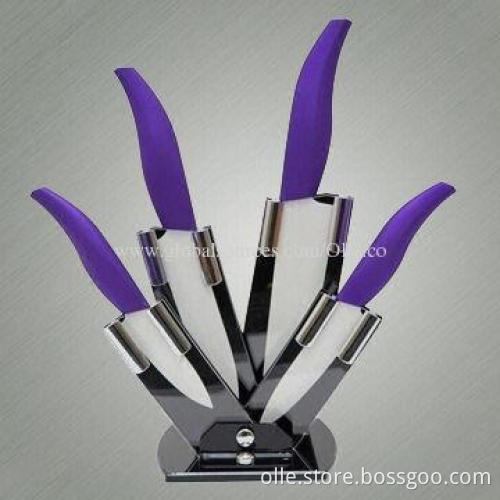 Purple Handle Ceramic Knife Set with Acrylic Block